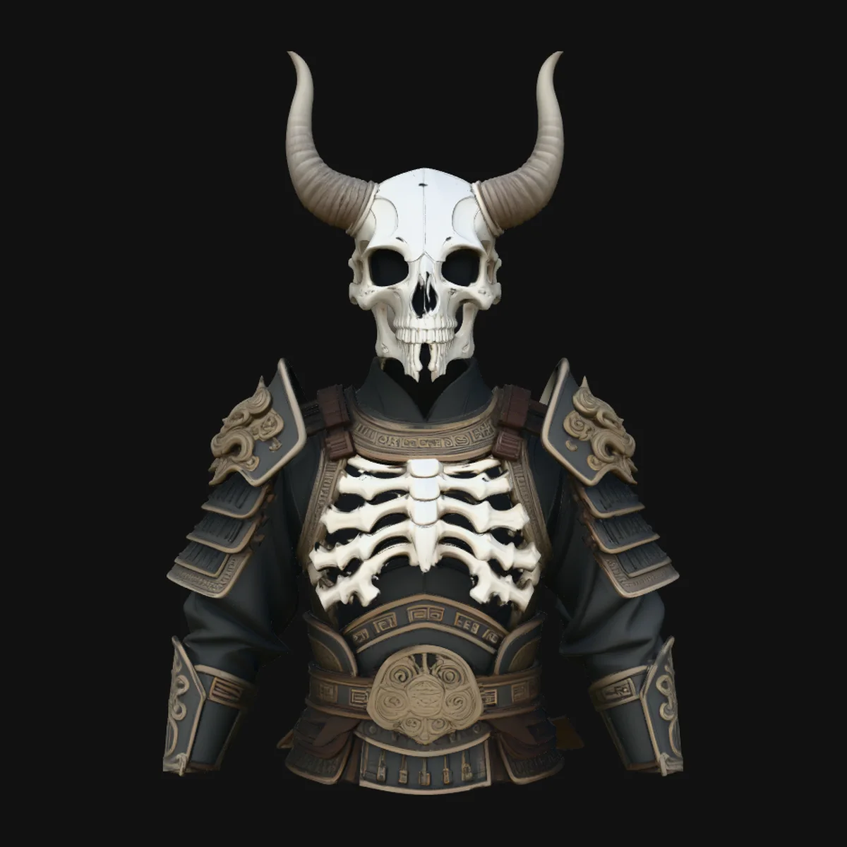 Horned Skull Armor Bust Statue Design 3