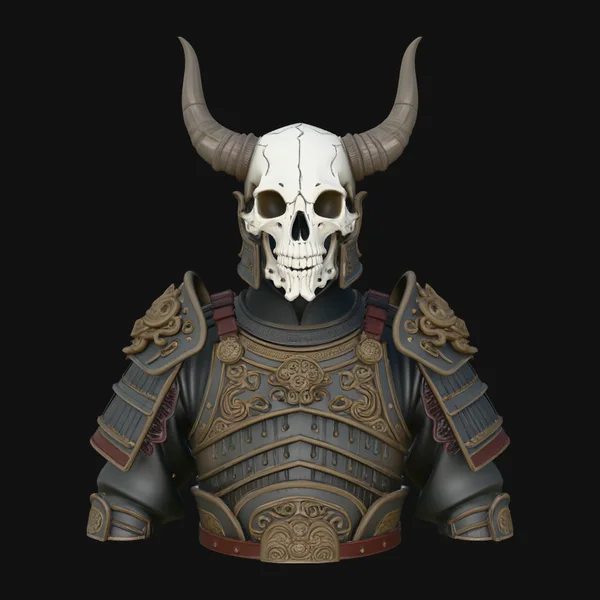 Horned Skull Armor Bust Statue Design 4