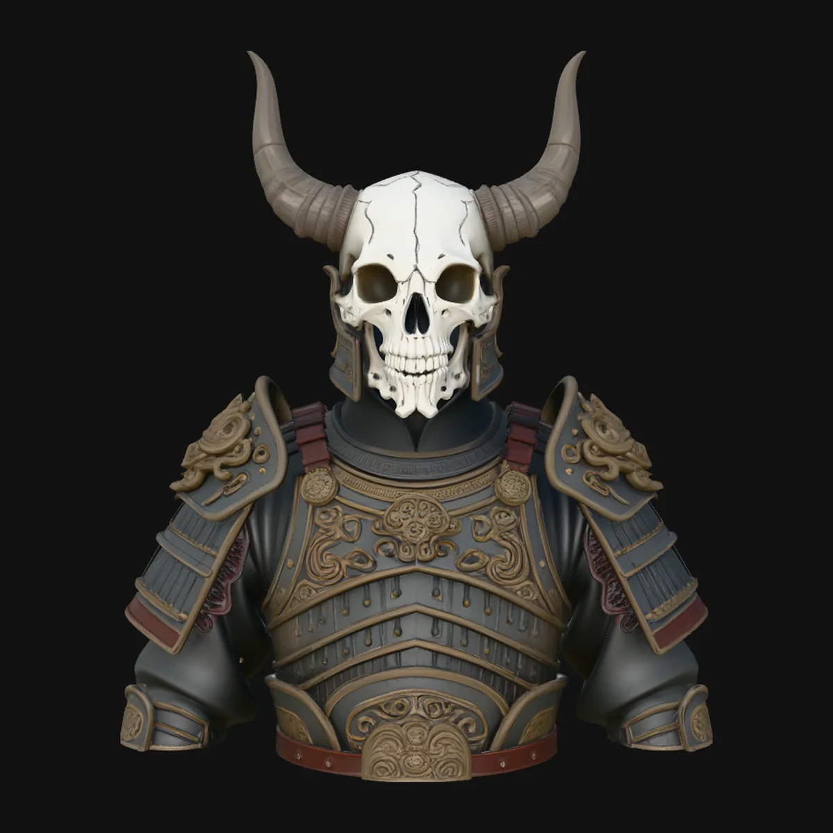 Horned Skull Armor Bust Statue Design 4