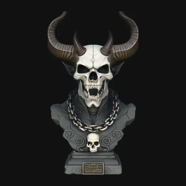 Horned Skull Bust Statue Design 1