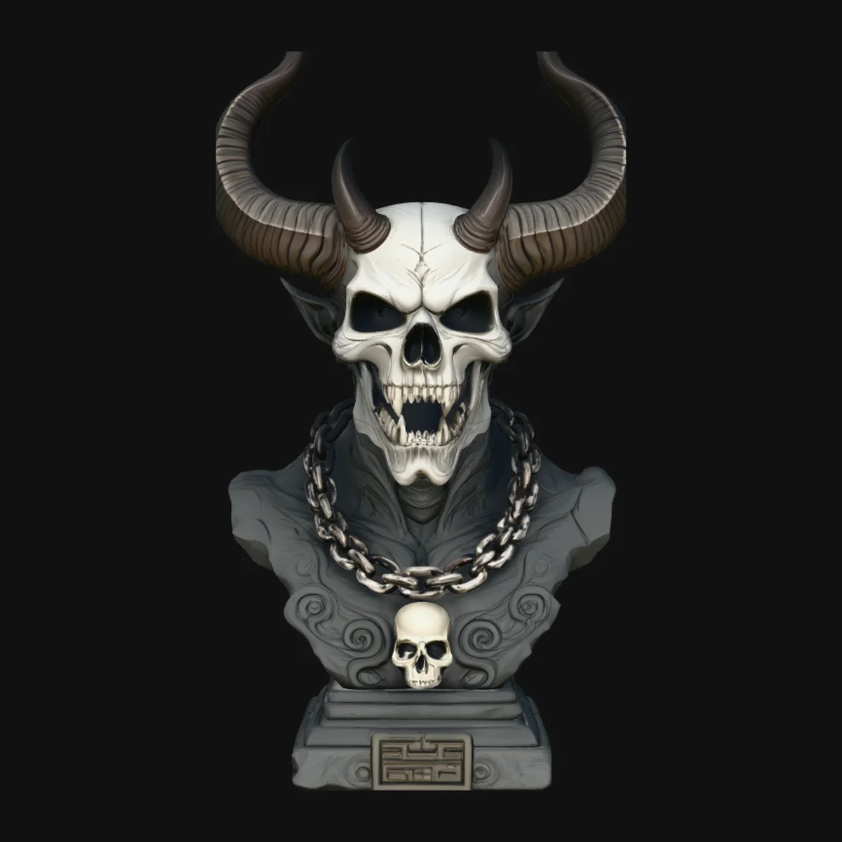 Horned Skull Bust Statue Design 1