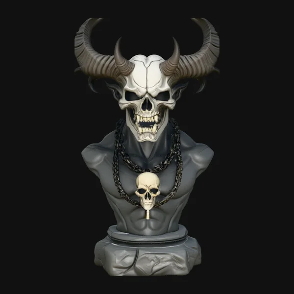 Horned Skull Bust Statue Design 2