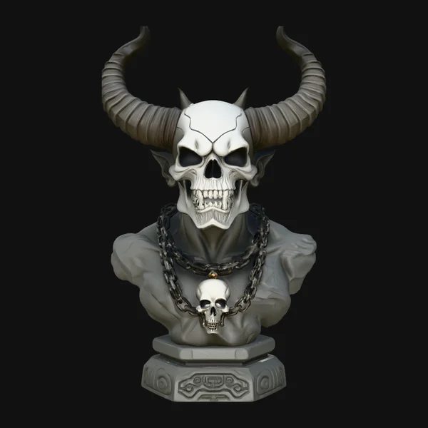 Horned Skull Bust Statue Design 3