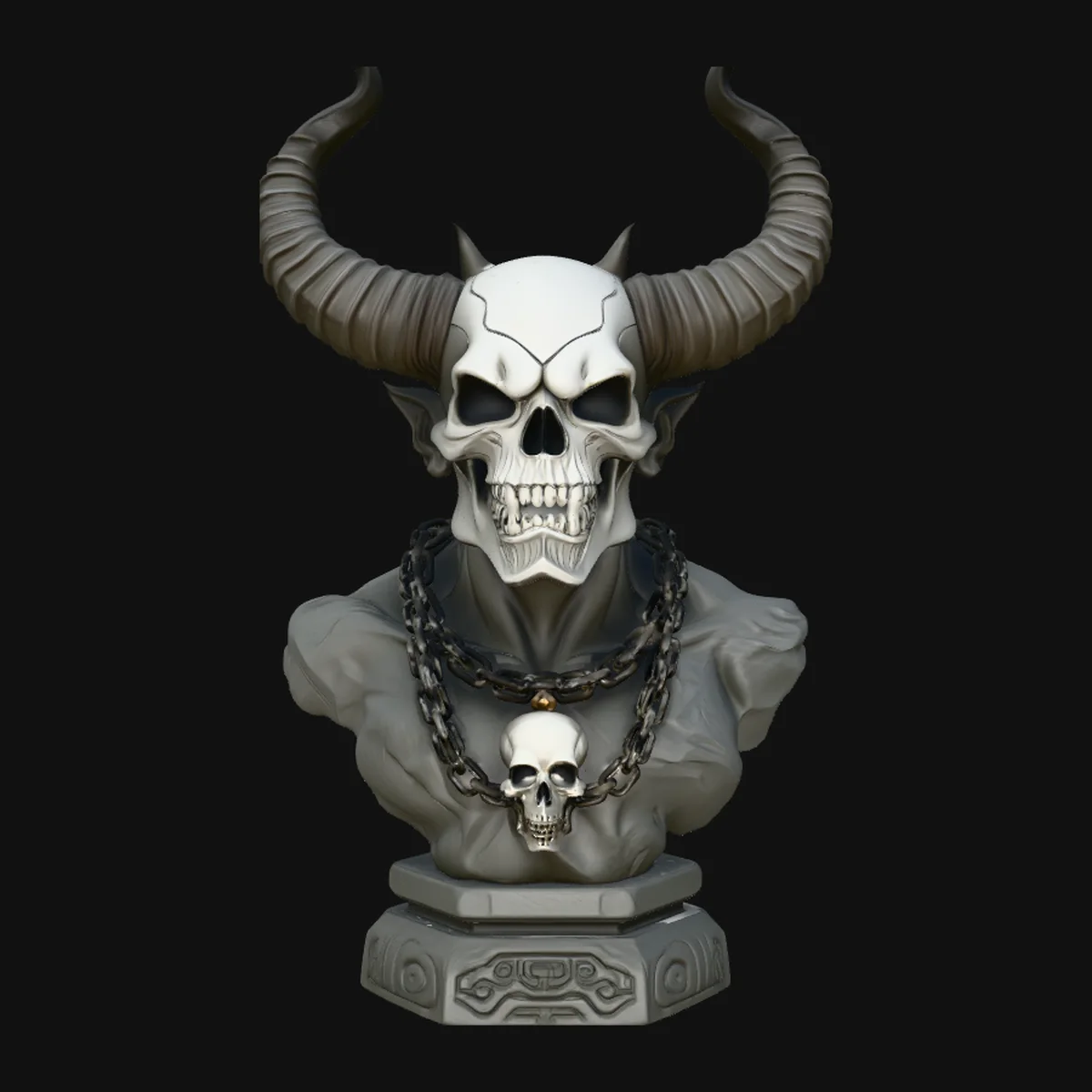 Horned Skull Bust Statue Design 3