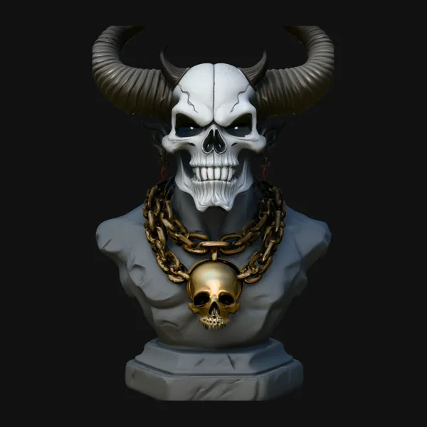 Horned Skull Bust Statue Design 4