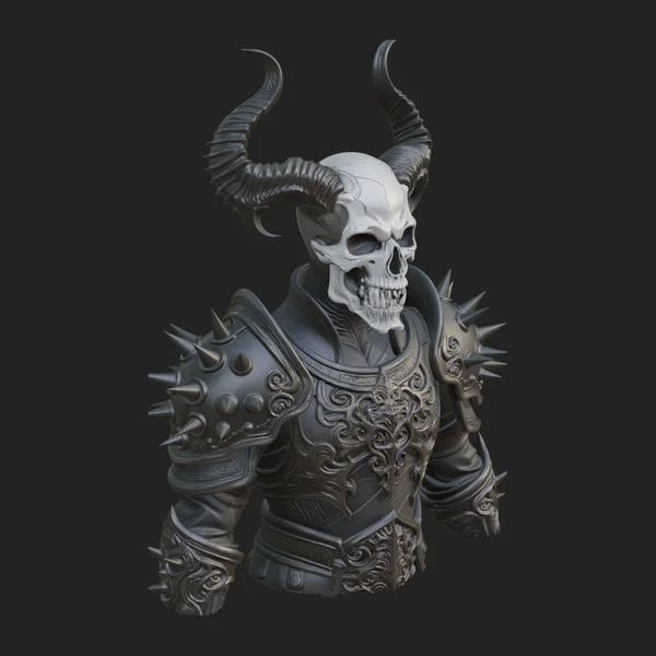 Horned Skull Skeleton Bust Statue Design 1