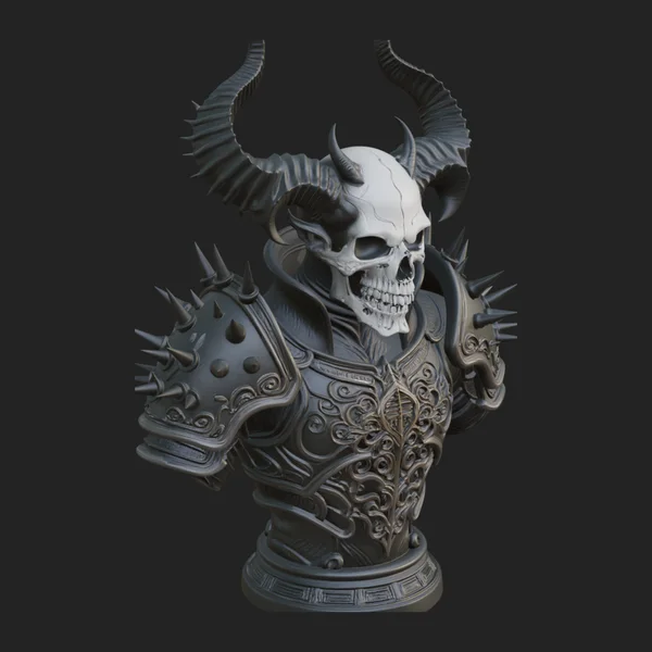 Horned Skull Skeleton Bust Statue Design 2