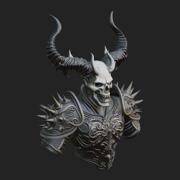 Horned Skull Skeleton Bust Statue Design 3