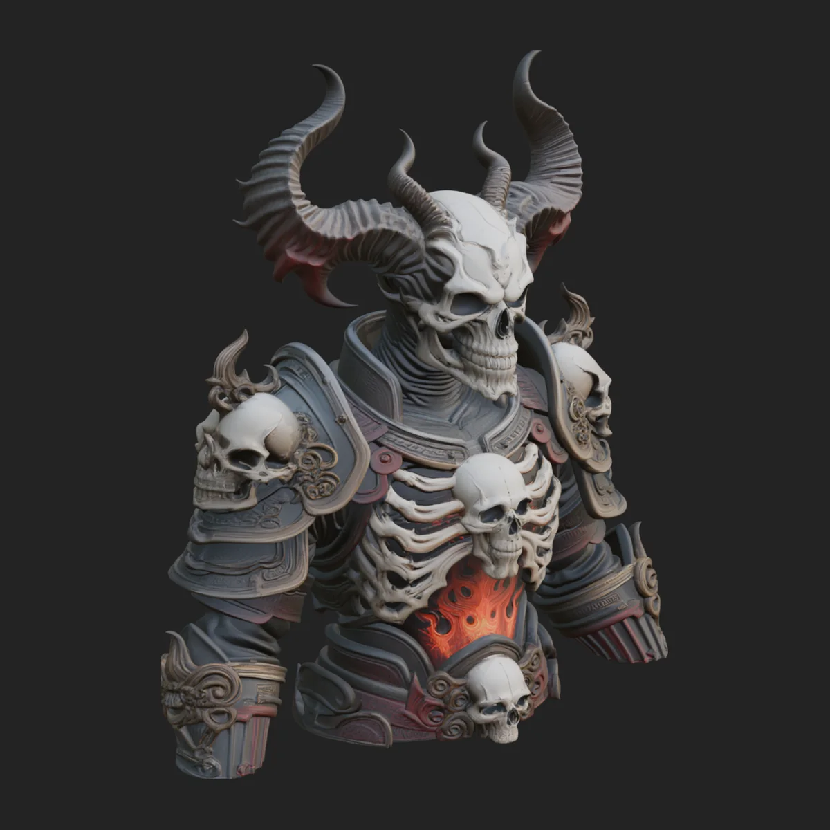 Horned Skull Skeleton Bust Statue Design 4