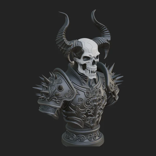 Horned Skull Skeleton Bust Statue Design 5