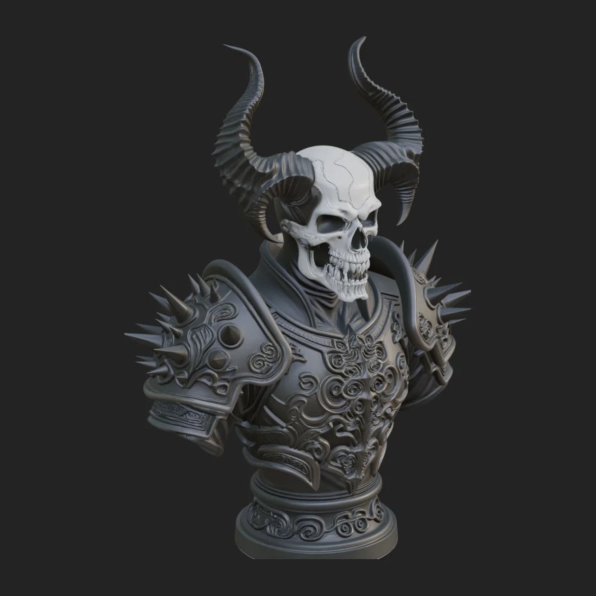 Horned Skull Skeleton Bust Statue Design 5
