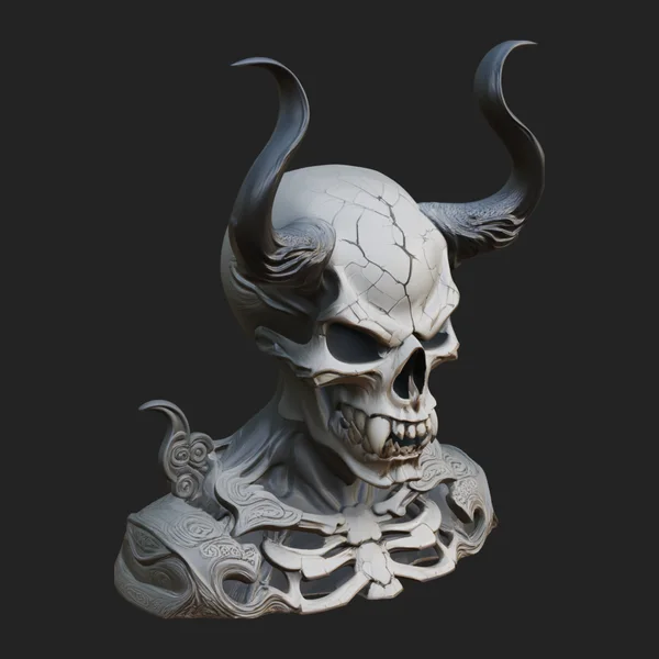 Horned Skull Skeleton Bust Statue Design 6