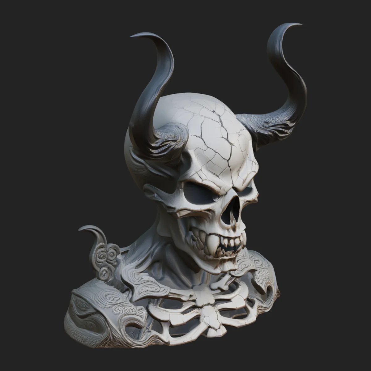 Horned Skull Skeleton Bust Statue Design 6