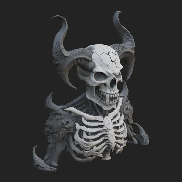 Horned Skull Skeleton Bust Statue Design 7