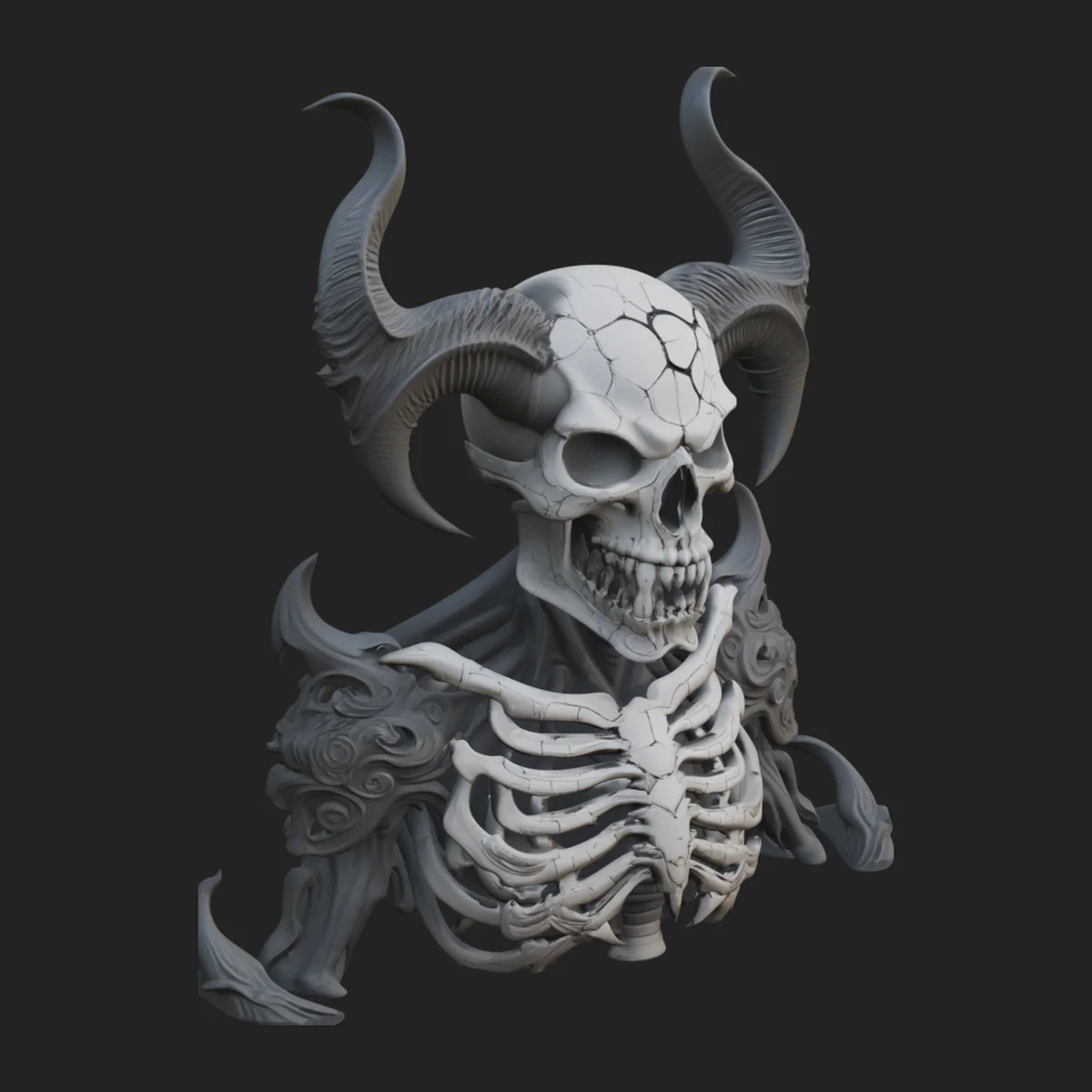 Horned Skull Skeleton Bust Statue Design 7