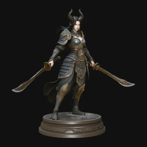Horned Swordswoman Statue Design 1