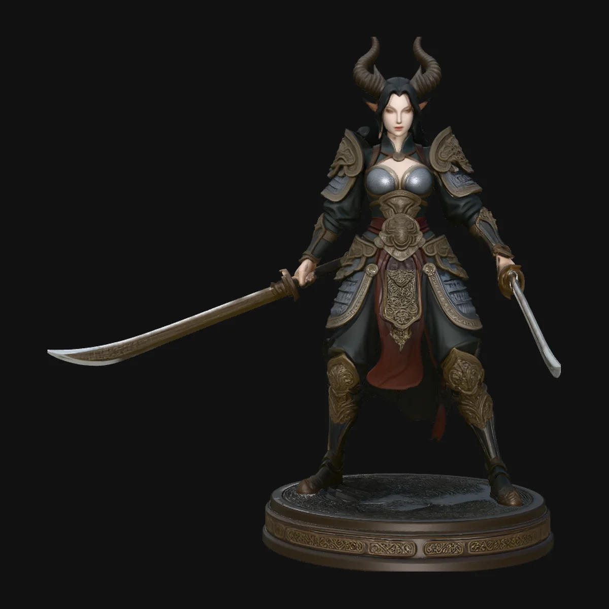 Horned Swordswoman Statue Design 2
