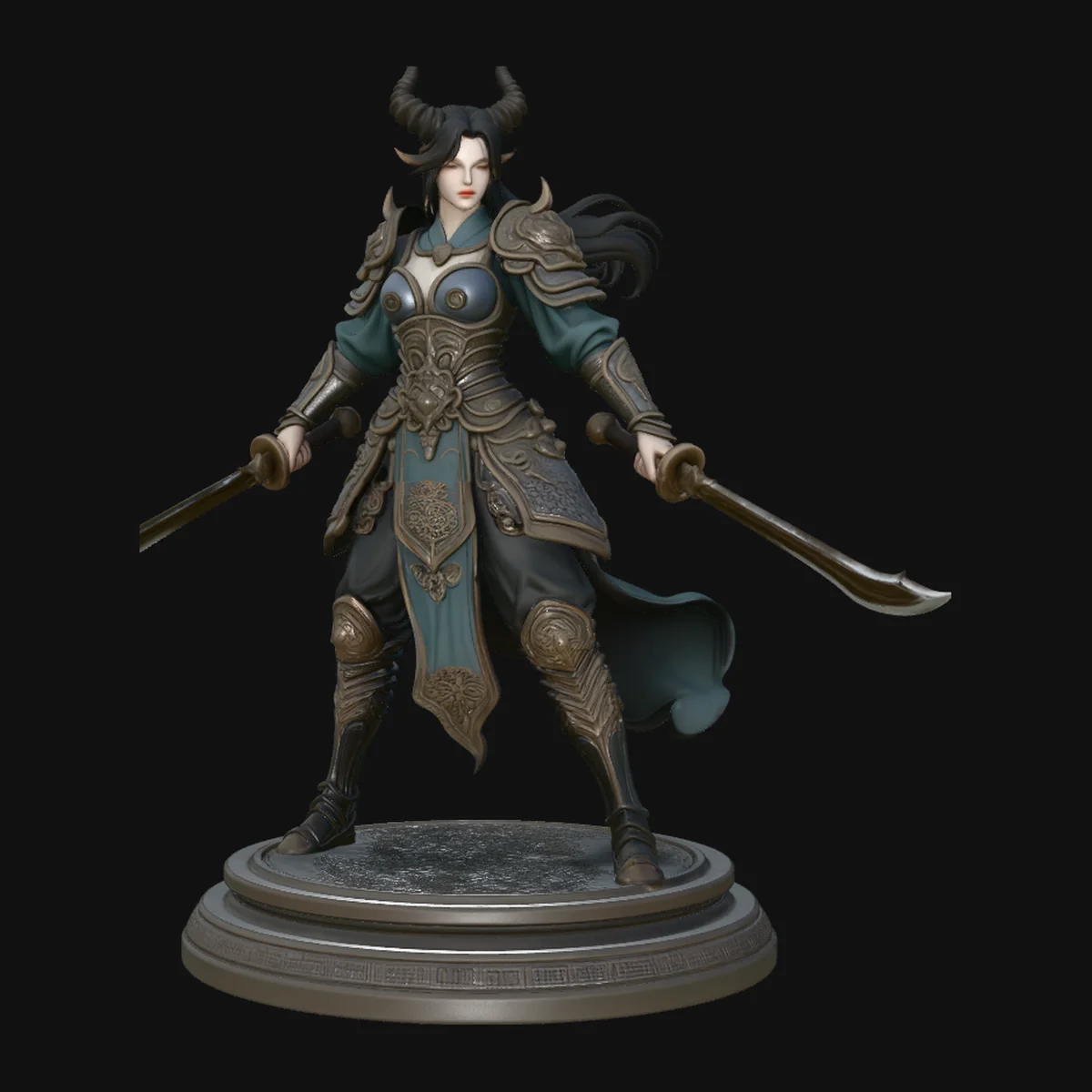 Horned Swordswoman Statue Design 3