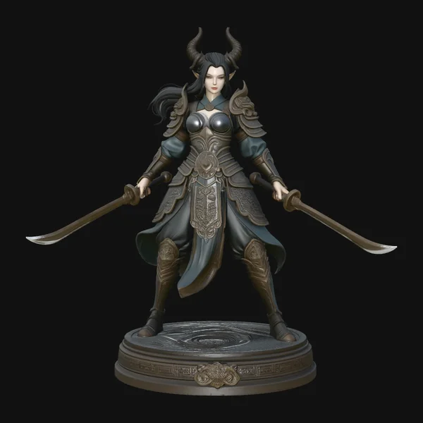 Horned Swordswoman Statue Design 4