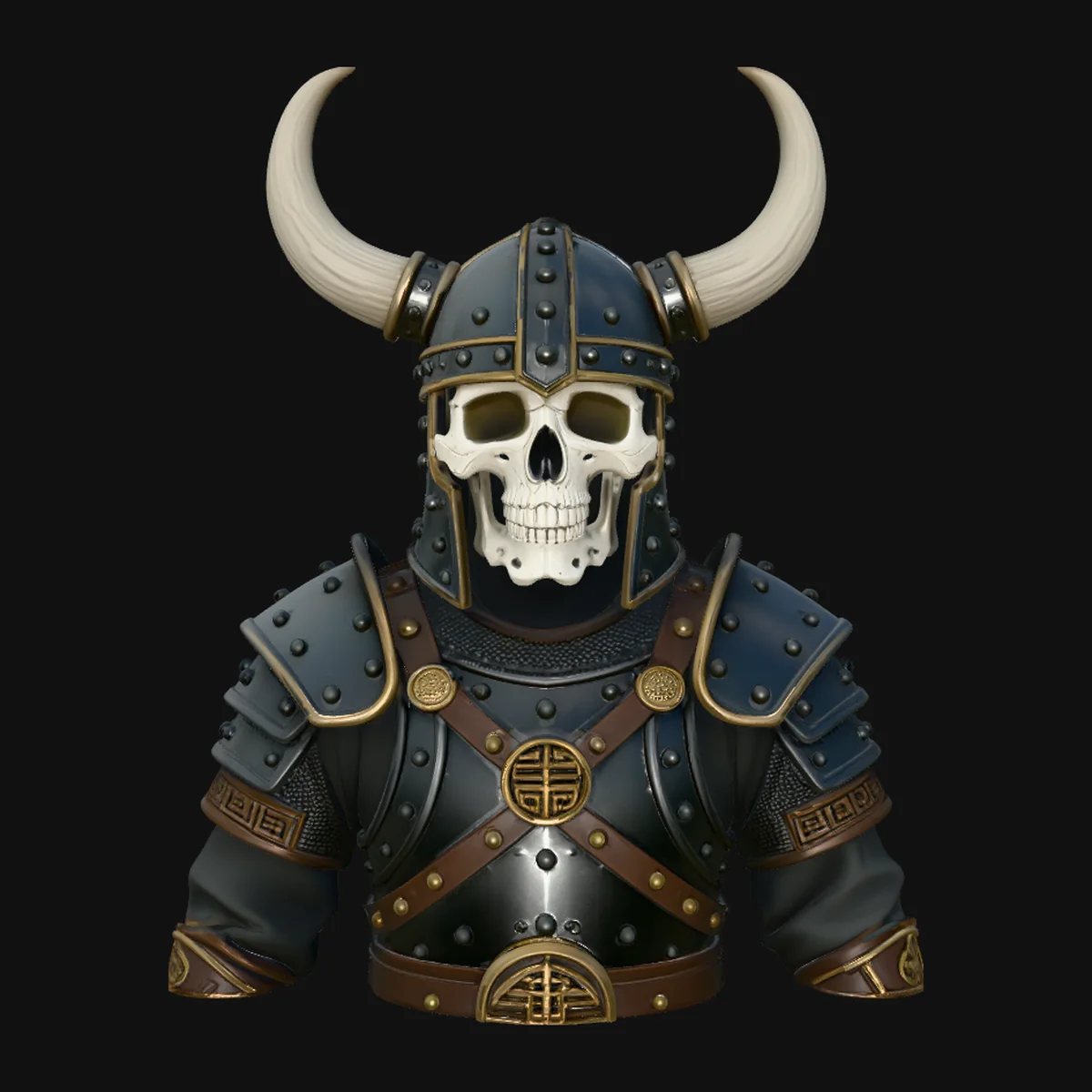 Horned Viking Skull Bust Statue Design 1