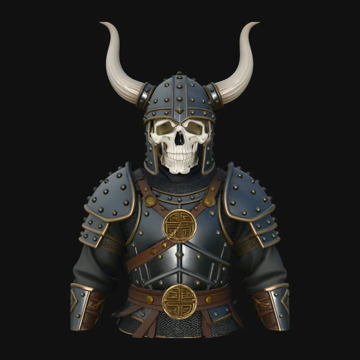 Horned Viking Skull Bust Statue Design 2