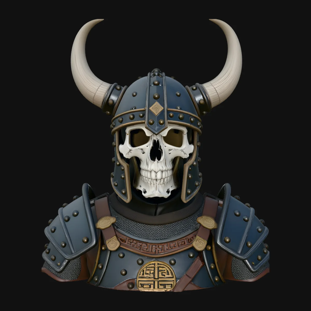 Horned Viking Skull Bust Statue Design 4