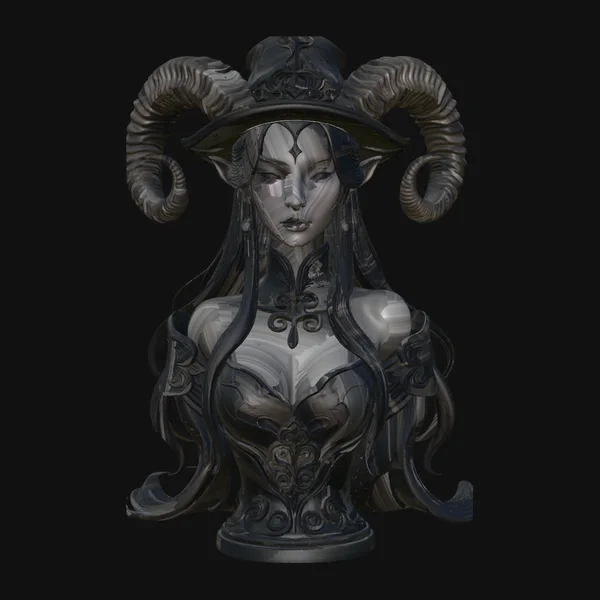 Horned Witch Bust Statue Design 1
