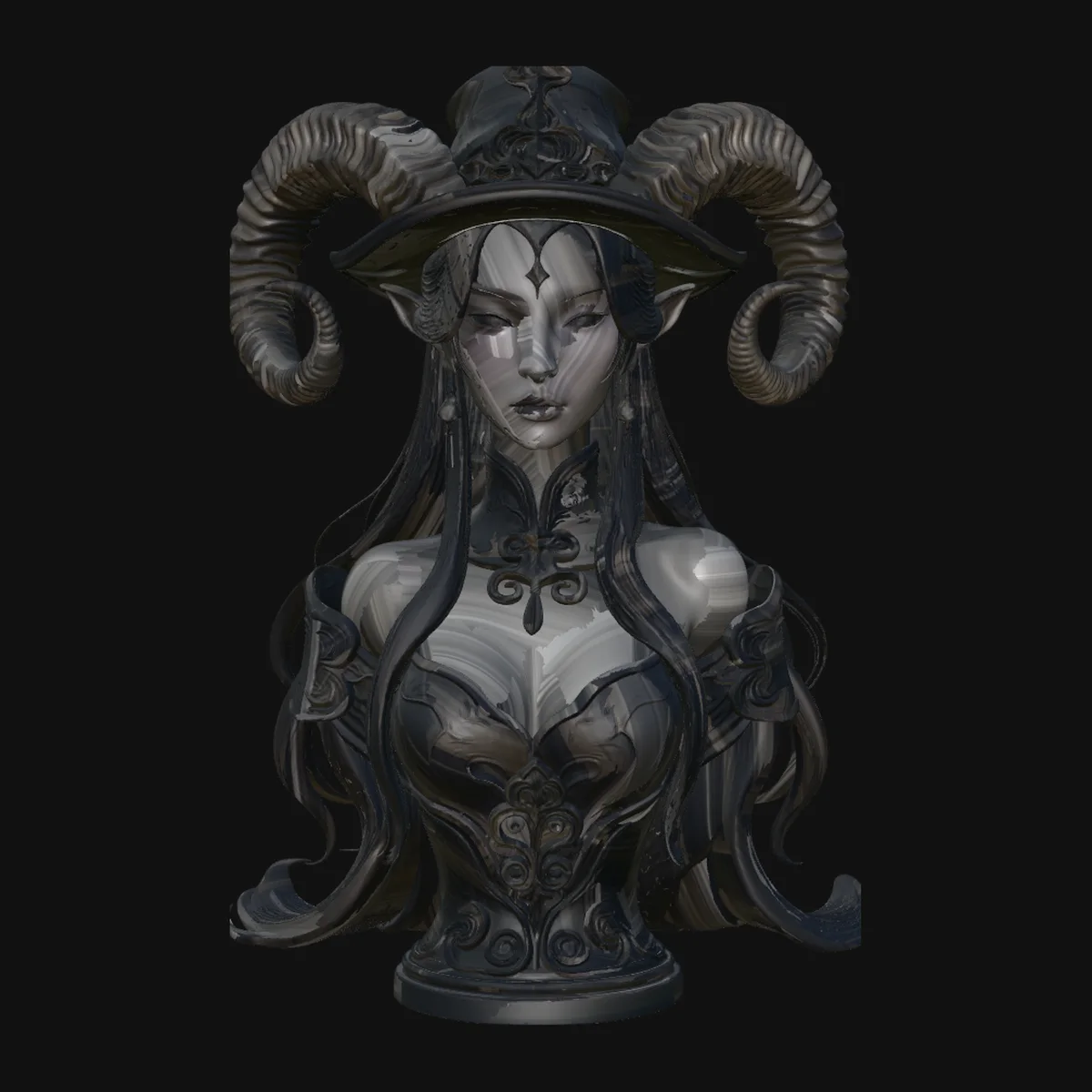 Horned Witch Bust Statue Design 1