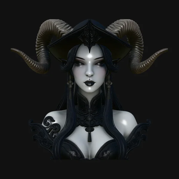 Horned Witch Bust Statue Design 2
