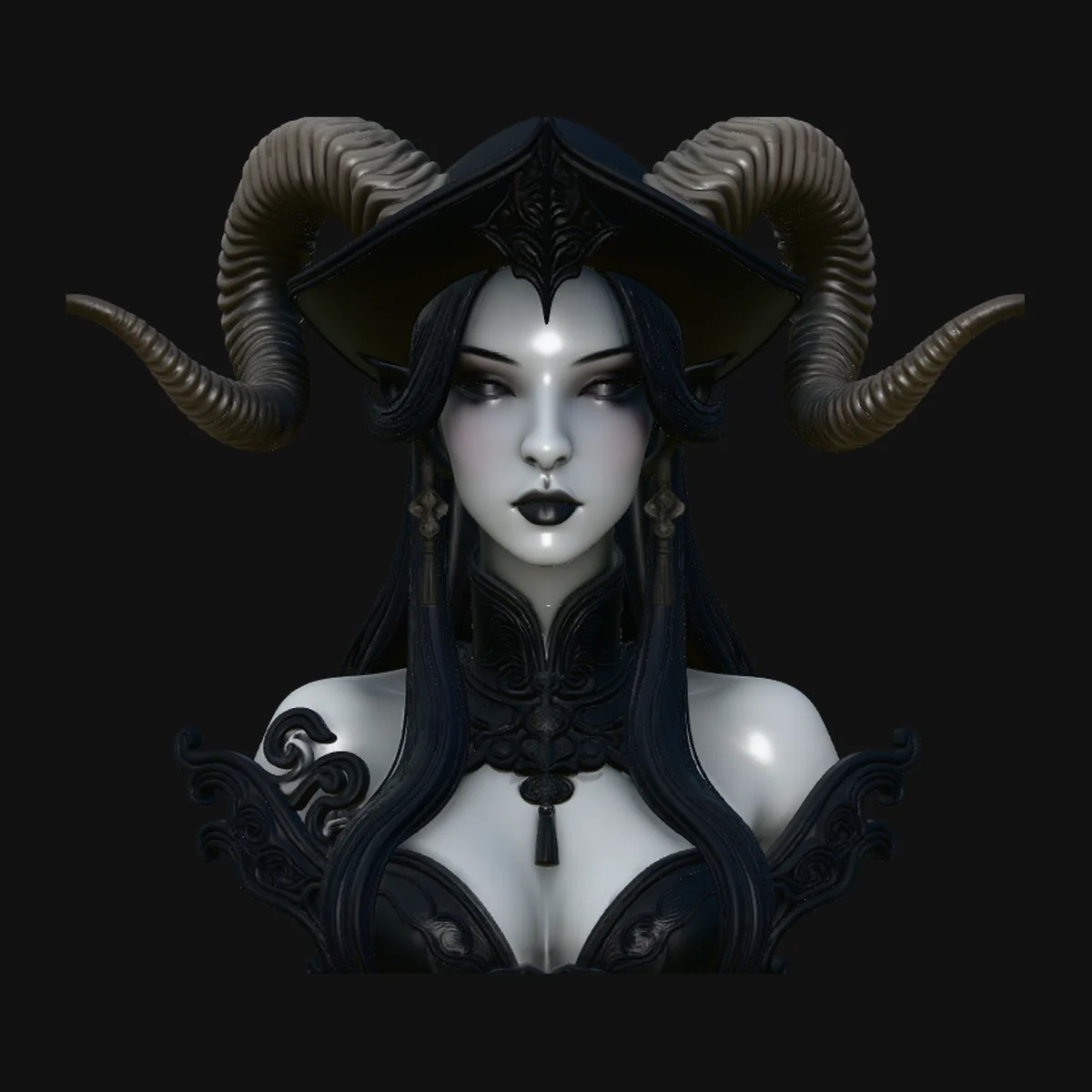 Horned Witch Bust Statue Design 2