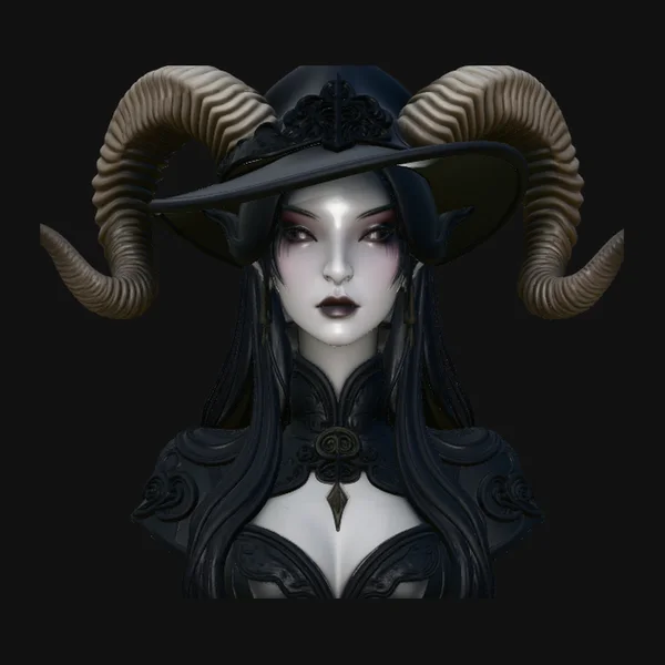 Horned Witch Bust Statue Design 3