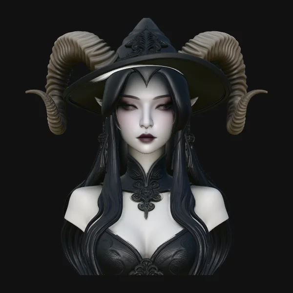 Horned Witch Bust Statue Design 4