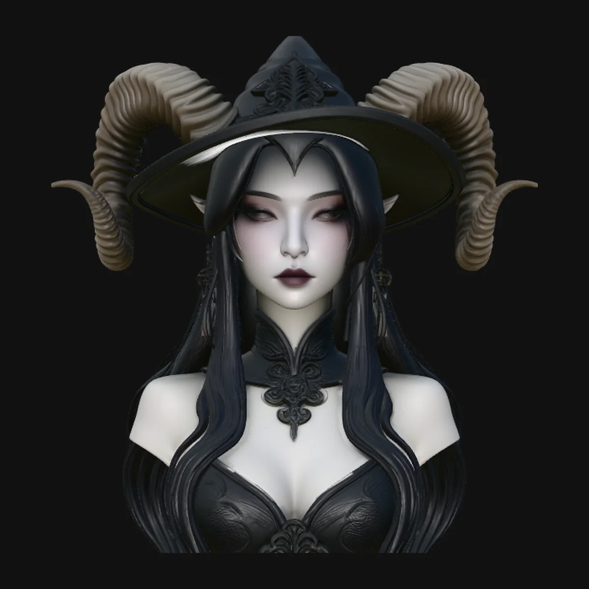 Horned Witch Bust Statue Design 4