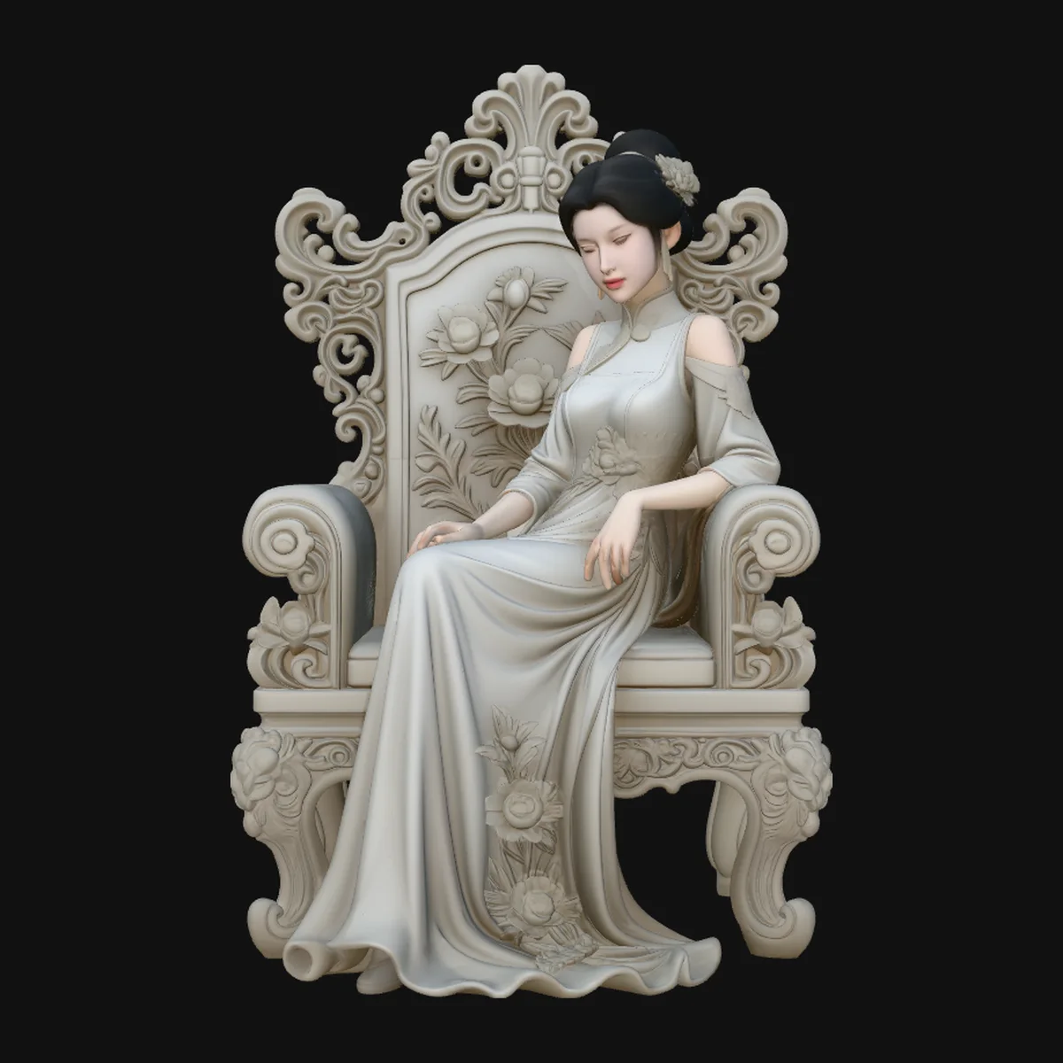 Lady on Carved Throne Statue Design 1