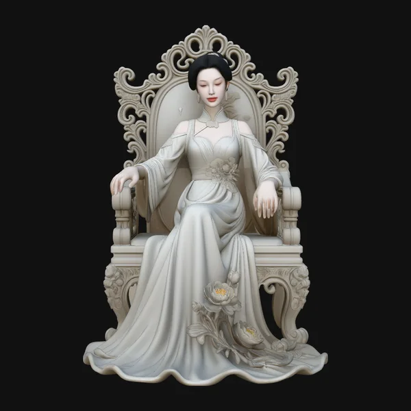Lady on Carved Throne Statue Design 2