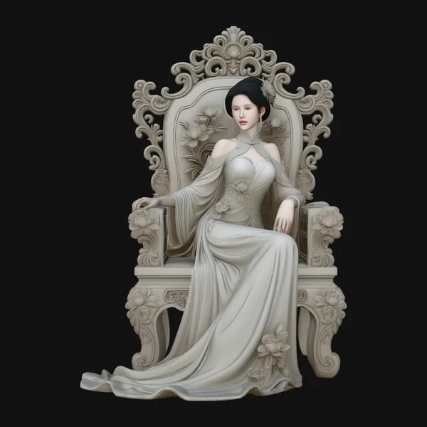 Lady on Carved Throne Statue Design 3