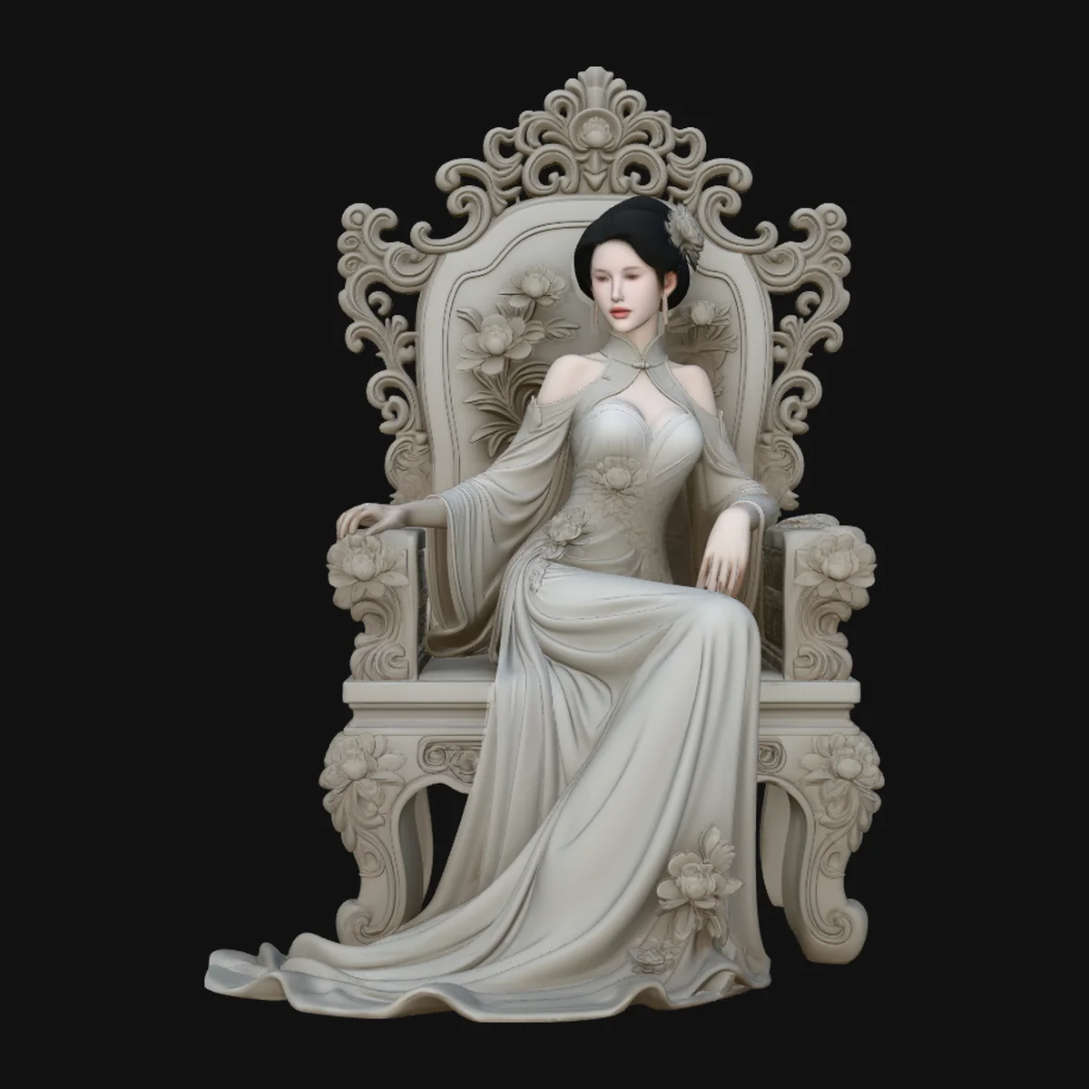 Lady on Carved Throne Statue Design 3