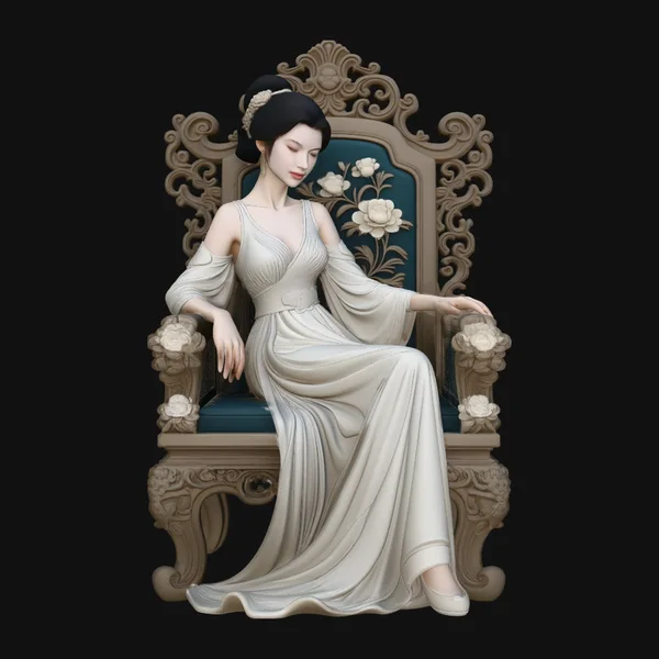 Lady on Carved Throne Statue Design 4