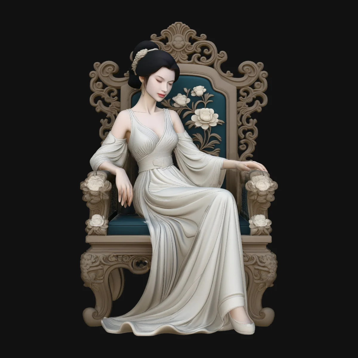 Lady on Carved Throne Statue Design 4