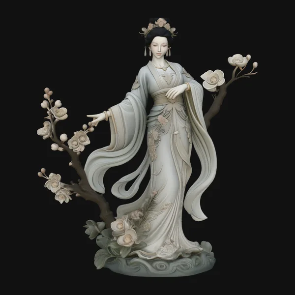 Lady with Blossom Branch Statue Design 1