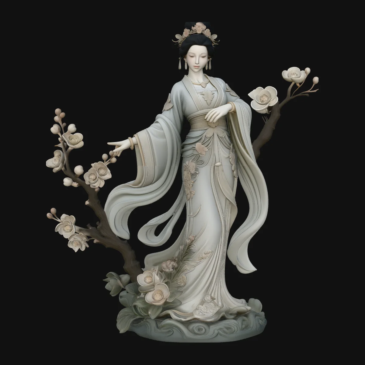 Lady with Blossom Branch Statue Design 1