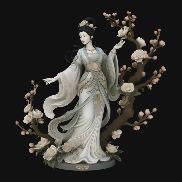 Lady with Blossom Branch Statue Design 2