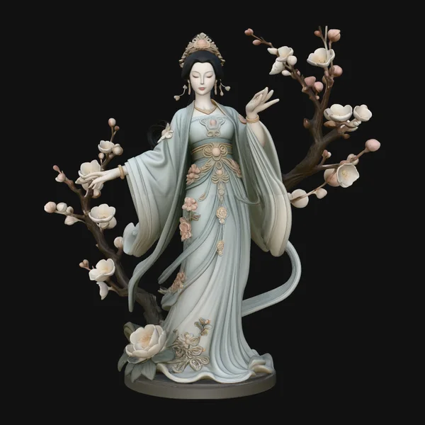 Lady with Blossom Branch Statue Design 3