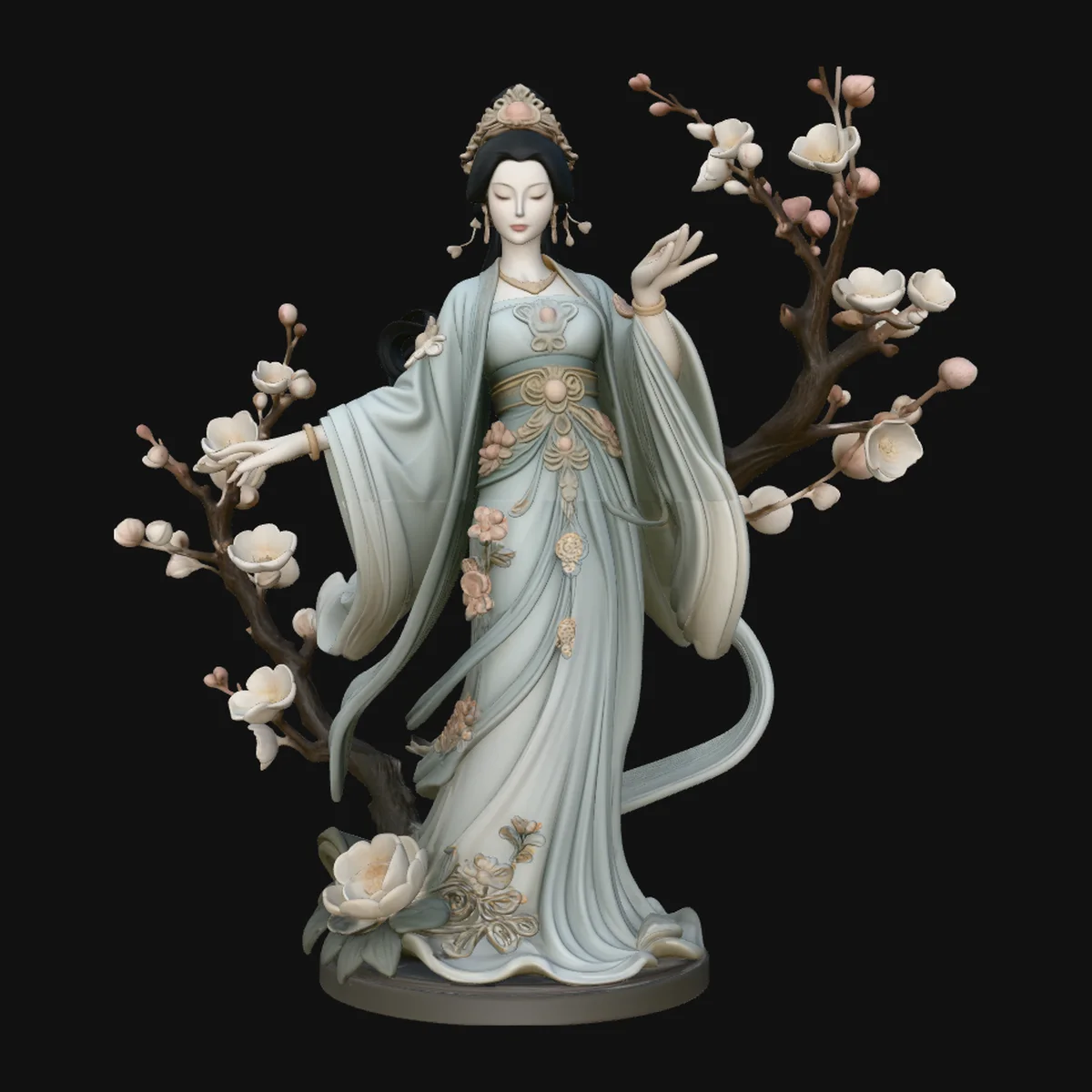Lady with Blossom Branch Statue Design 3