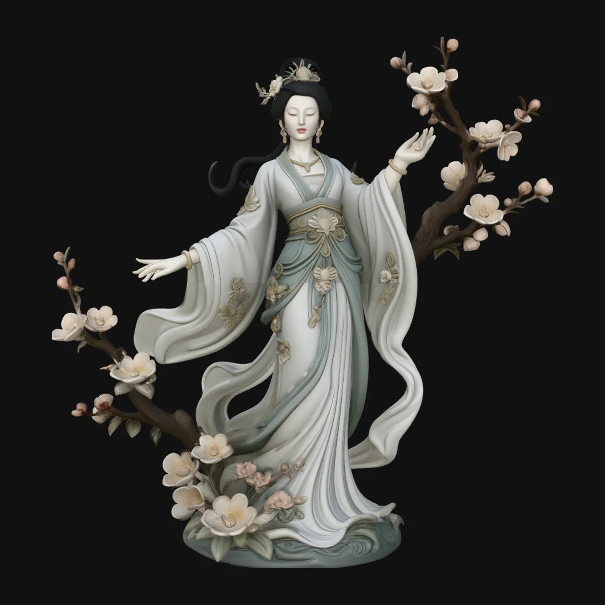 Lady with Blossom Branch Statue Design 4