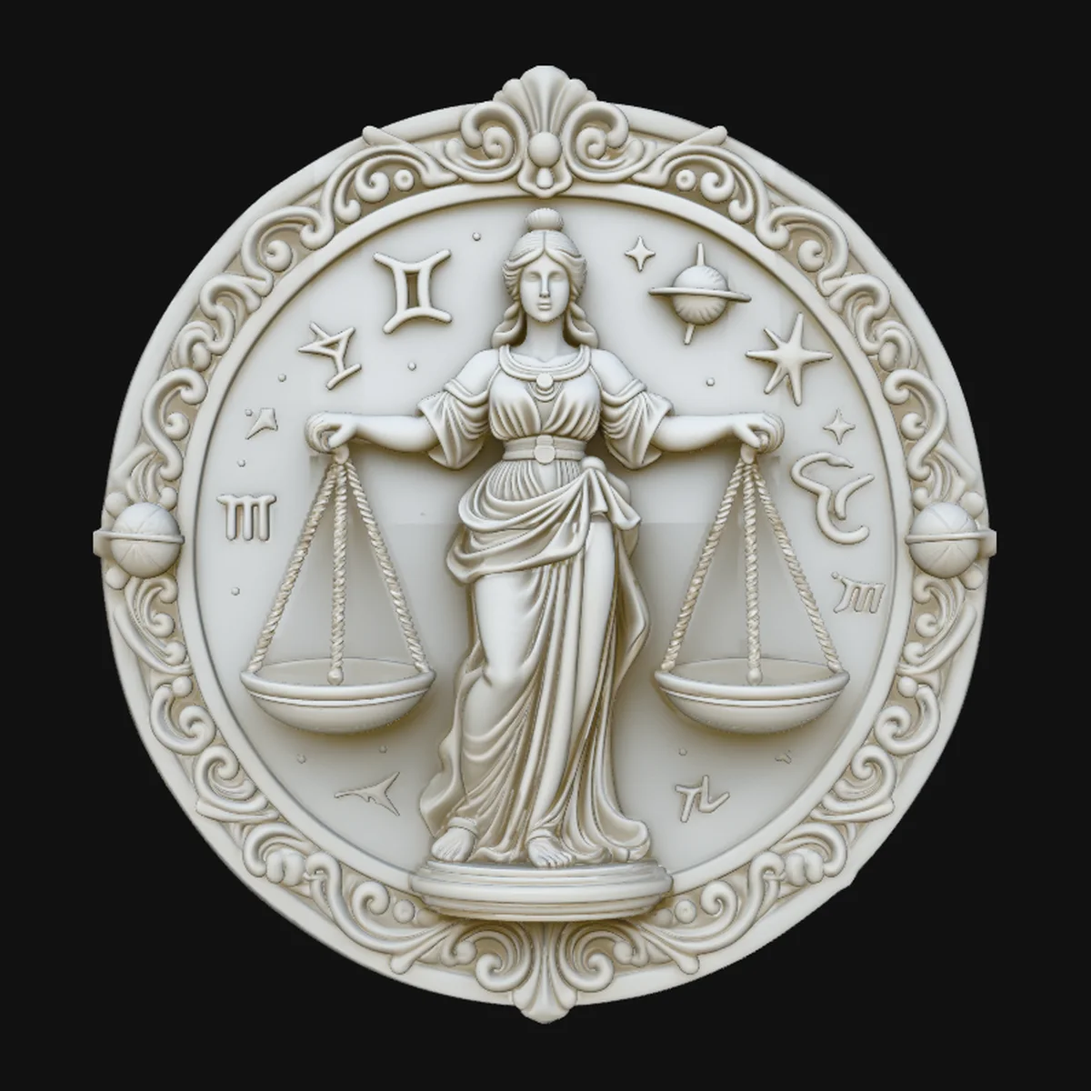 Libra Zodiac Relief Medallion Pendant Design 4