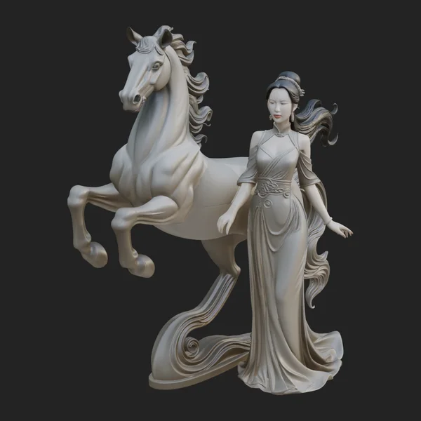 Maiden with Unicorn Statue Design 1