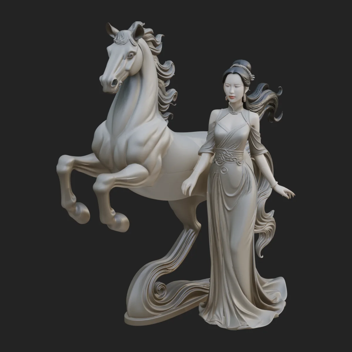 Maiden with Unicorn Statue Design 1