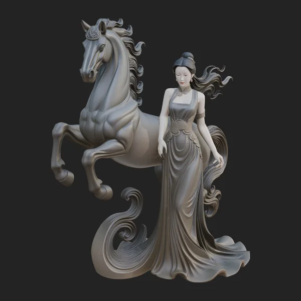 Maiden with Unicorn Statue Design 2