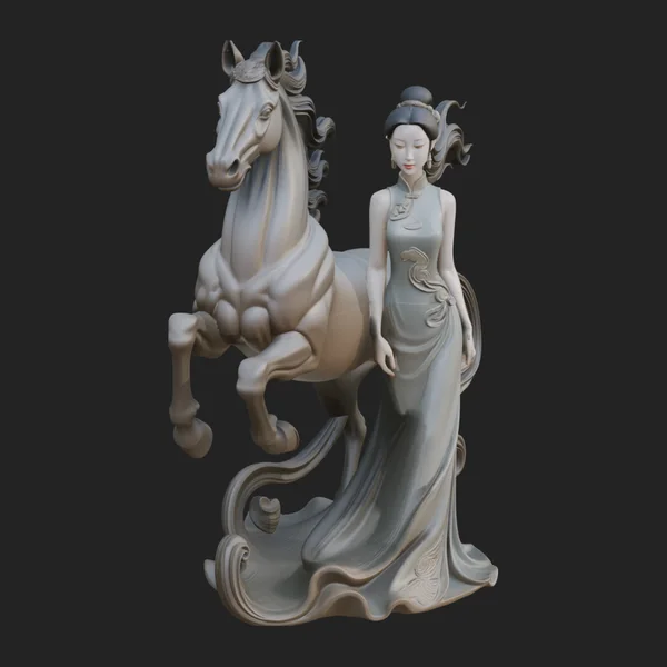 Maiden with Unicorn Statue Design 3